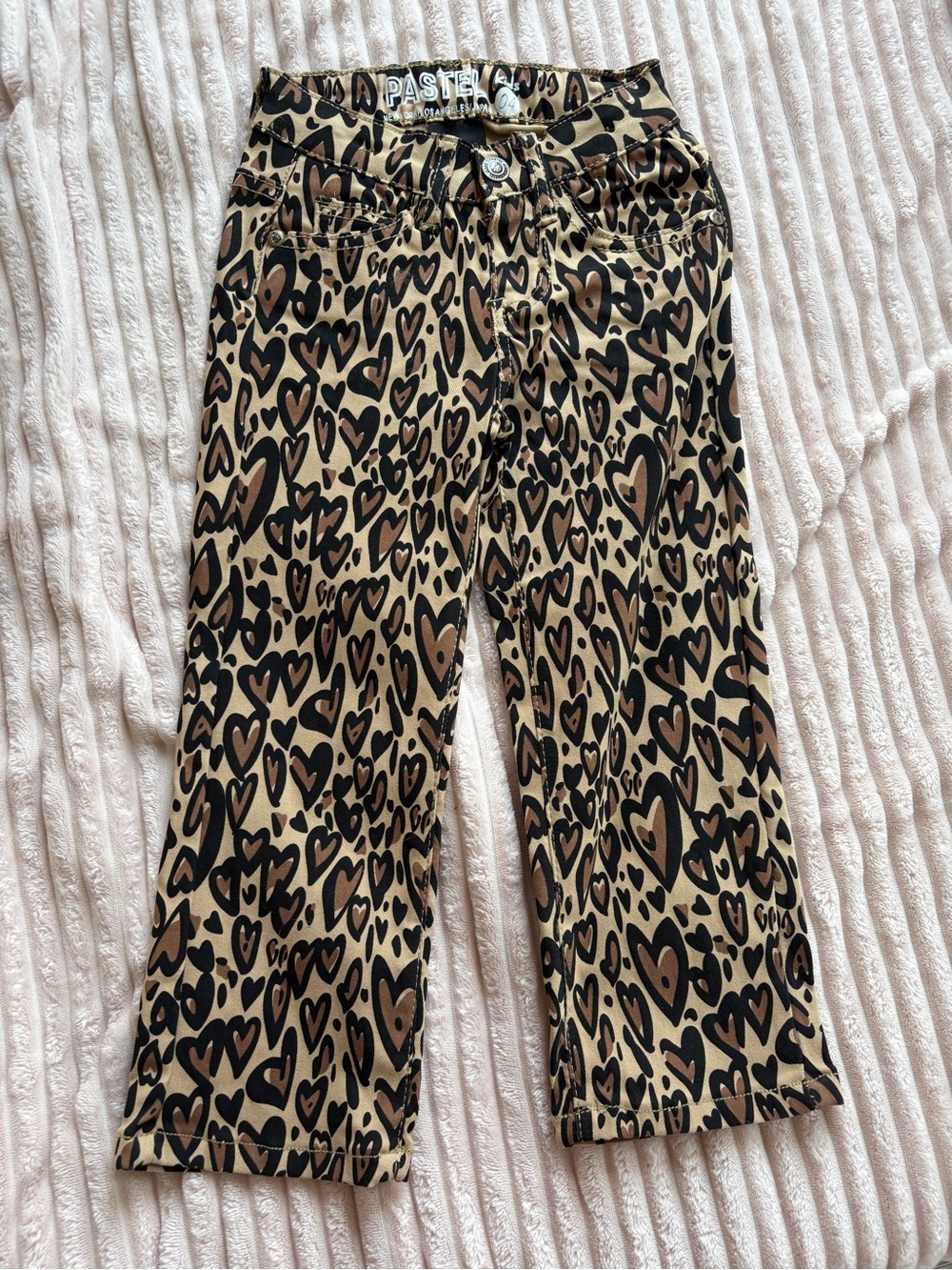 Pastels Girls Tan and Black Heart-Print Leggings